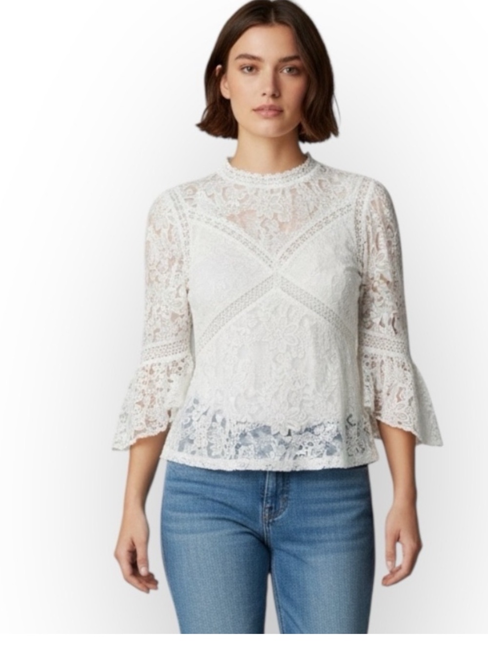 The Kooples Paris Mock Neck
Lace Crochet Bell Sleeve Romantic
Top Blouse Sz 1